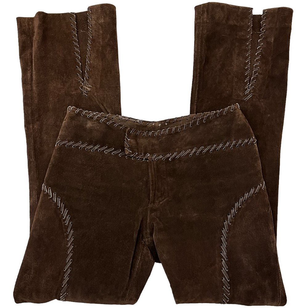 SO, so cool. BB Dakota Pret-A-Porter Brown Suede Leather Bootcut Pants Sz 3/4